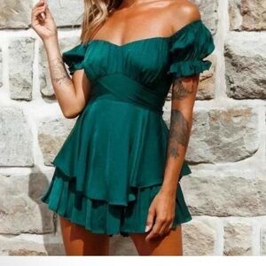 Selfie Leslie Teal Off-Shoulder Mini Dress/romper